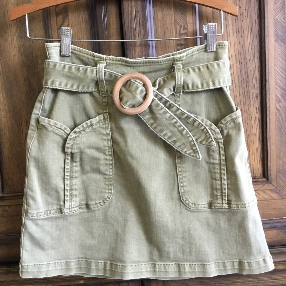 Pilcro and the Letterpress Green Belted Charlie Mini Skirt Size 0P